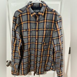 10.Deep Men's Gray and Yellow Plaid Shirt